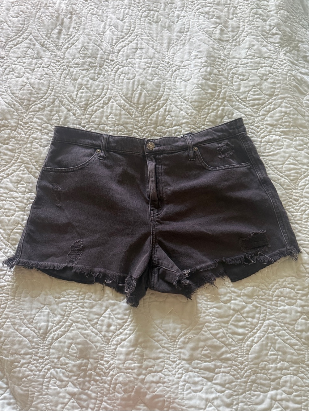 aerie Black Distressed Jean Shorts